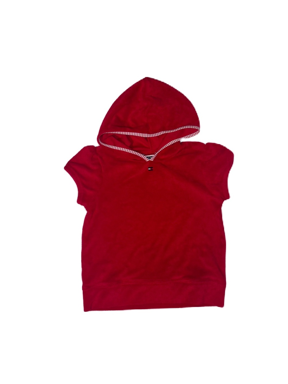 Tommy Hilfiger Red Hooded Girls Terry Shirt Short Sleeve Top Size 5